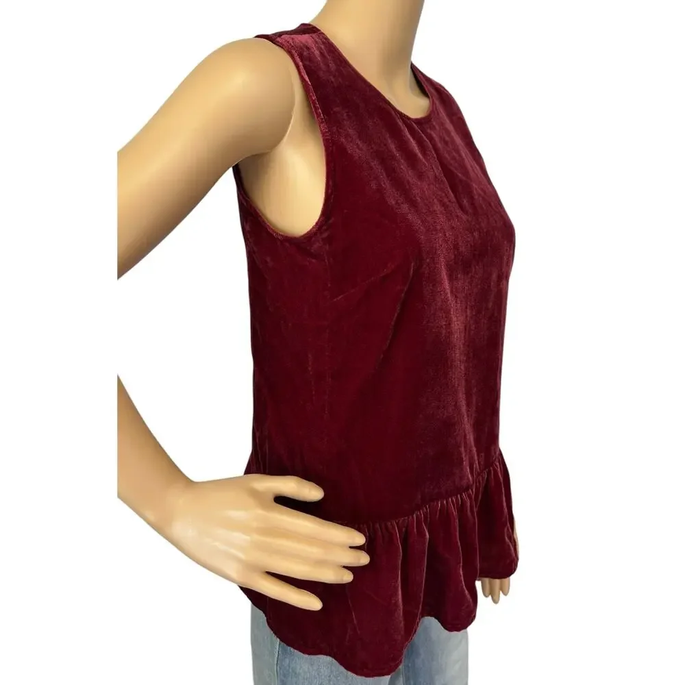J. Crew Drapey Velvet Peplum Tank Top Deep Burgundy Red H1182 Size 00